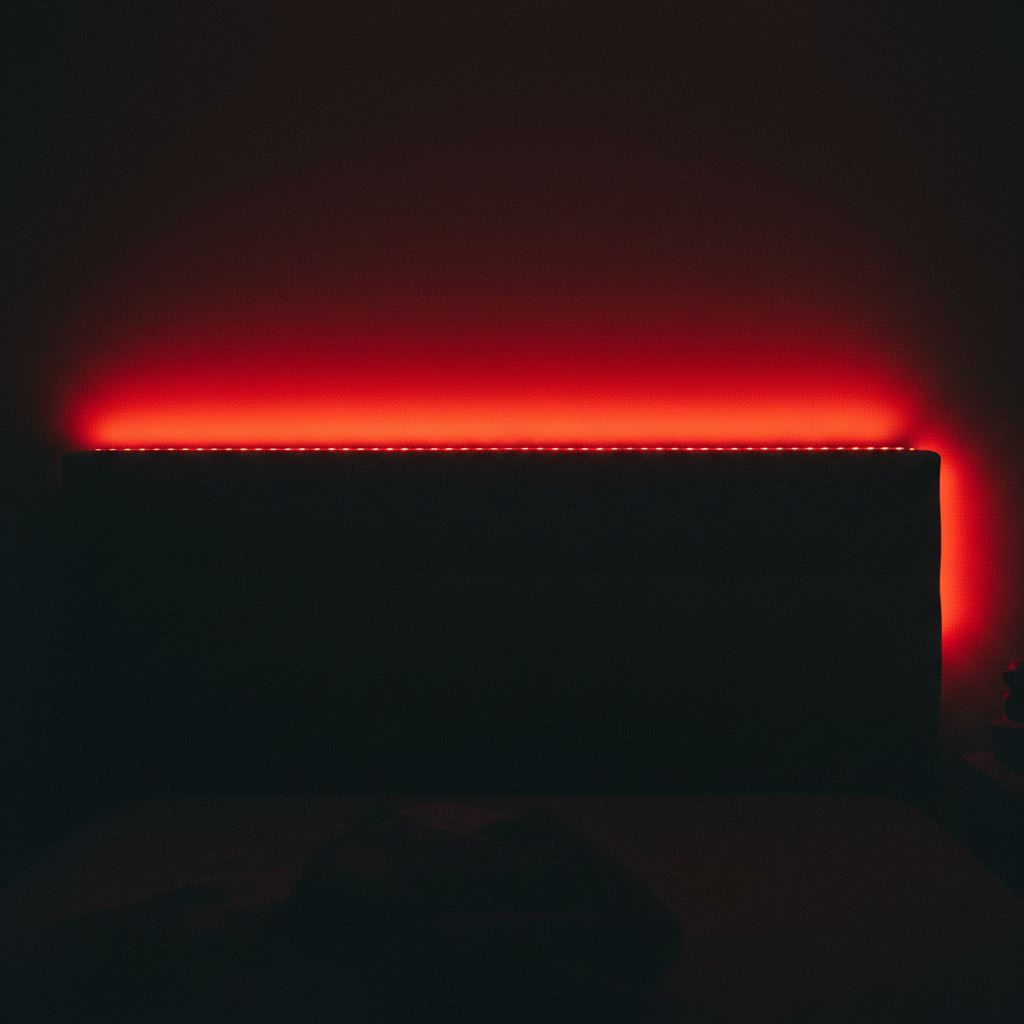 Red headboard closeup